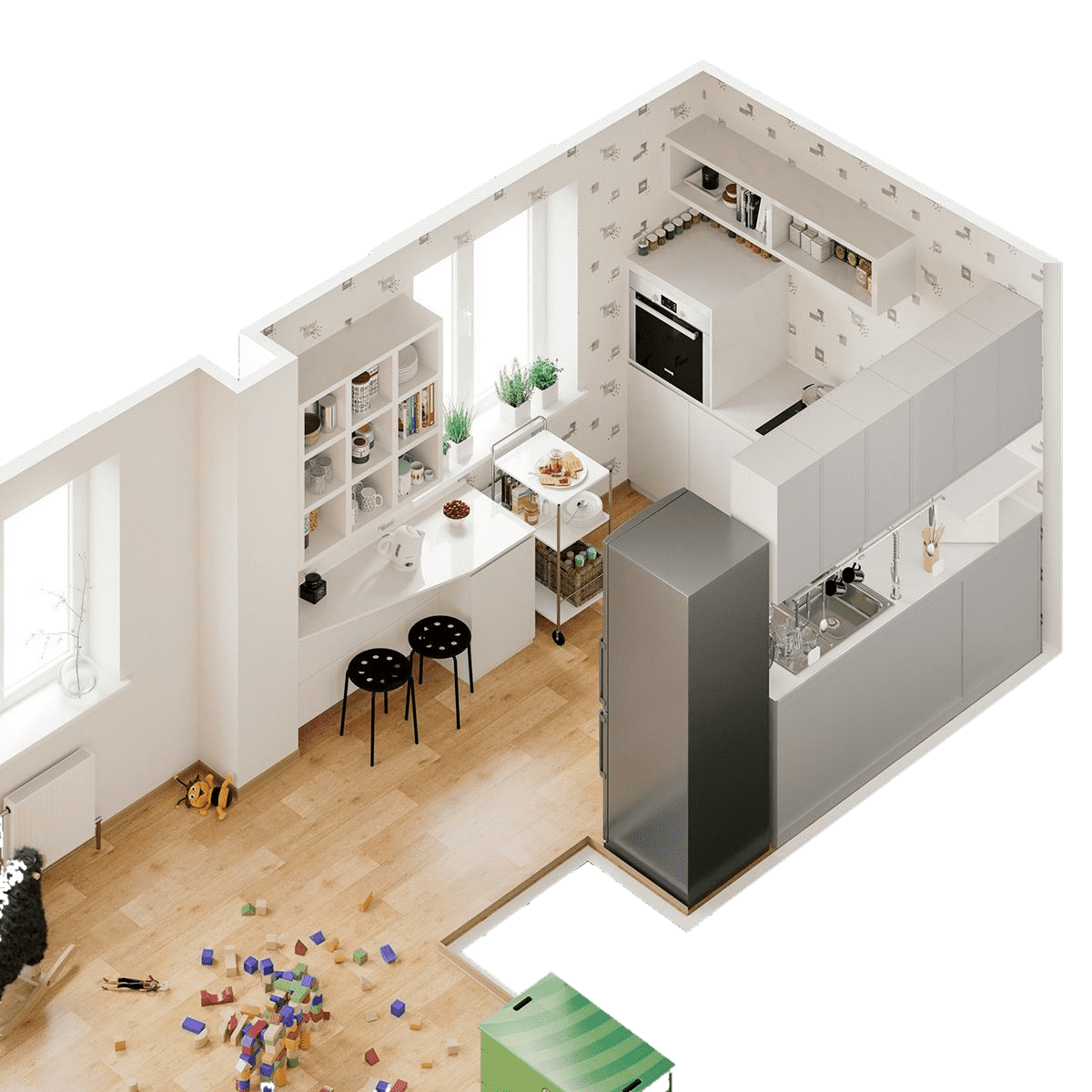 Дизайн проект интерьера маленькой кухни 2021 совмещенной с гостиной комнатой