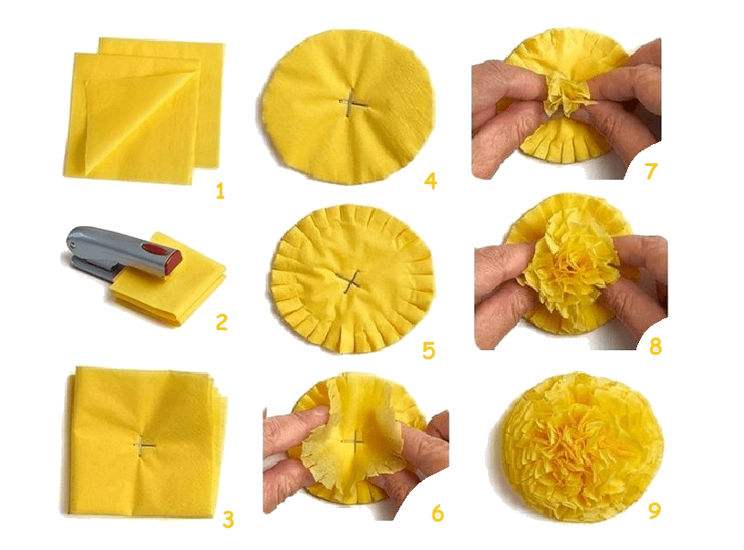 Пошаговая инструкция изготовления цветка из цветной бумажной салфетки